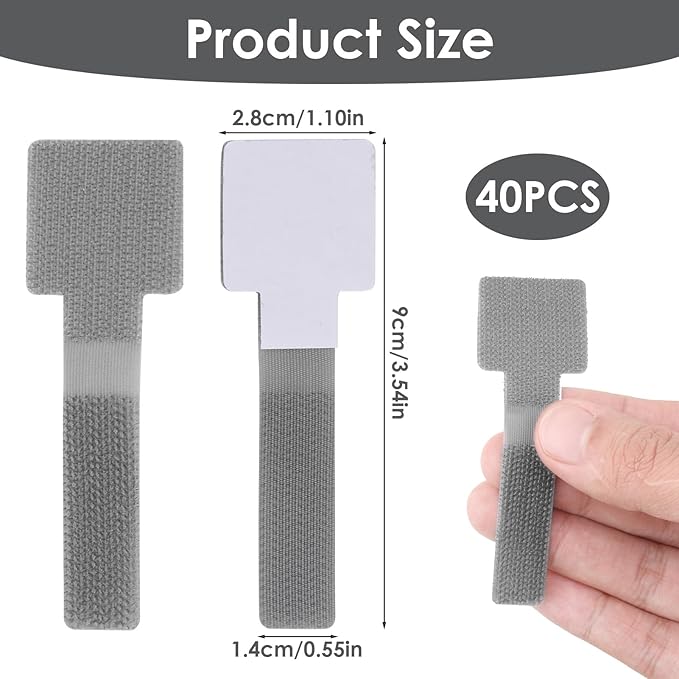 Cable Management Clips, 40Pcs Home Office Organizer Hook and Loop Tape - Self-Adhesive Desk Cable & Cord Management for Under Desk, Wall, Home, Office