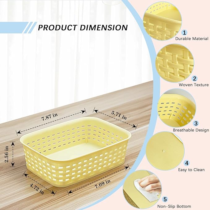 Soddeph Plastic Storage Baskets for Cabinets, Household Pantry Organization with Handle,Organizer Bins for Room,Bathrooms,Under-Sink,Kitchen (Yellow, XS-3PACK)