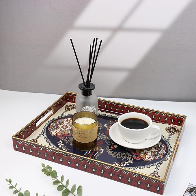 Spsyrine Plastic Serving Tray for Ottoman, Coffee Table, Rectangle Decorative Tray for Entertaining, Outdoor, Living Room, Home Decor