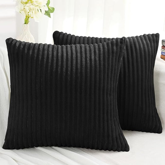 Simmore Decorative Fall Throw Pillow Covers 22x22 Set of 2, Soft Natural Plush Flannel Double-Sided Fluffy Couch Pillow Covers for Sofa Living Room, Black
