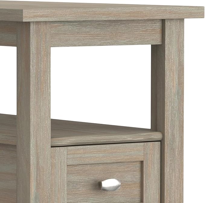 SIMPLIHOME Warm Shaker SOLID WOOD 14 inch Wide Rectangle Transitional Narrow Side Table in Distressed Grey for the Living Room and Bedroom