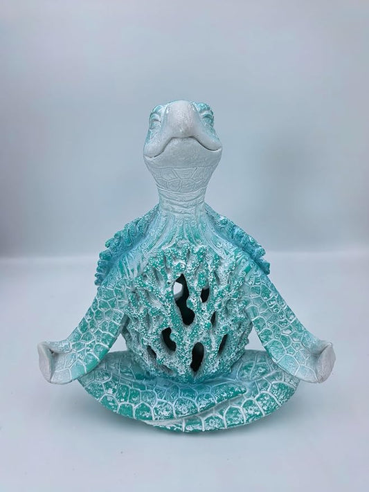 VVGIFTS Sea Turtle Meditation Yoga Decor, Garden Figurine Meditating Coastal Beach Decorations, Zen Yoga Resin Statue for Home Office Decorations