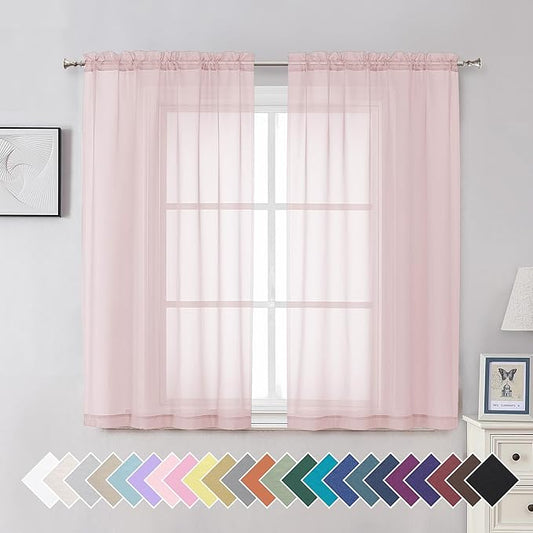 Aiyufeng Blush Pink Sheer Curtains 54 Inch Length 2 Panels Set, Light Filtering Airy Rod Pocket Light Pink Window Curtain Treatment Drapes for Kitchen Bedroom Living, Each 42Wx54L Inches