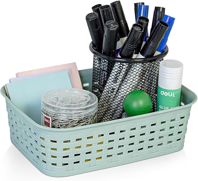 Soddeph Plastic Storage Baskets for Cabinets, Household Pantry Organization with Handle,Organizer Bins for Room,Bathrooms,Under-Sink,Kitchen (Green, XS-3PACK)