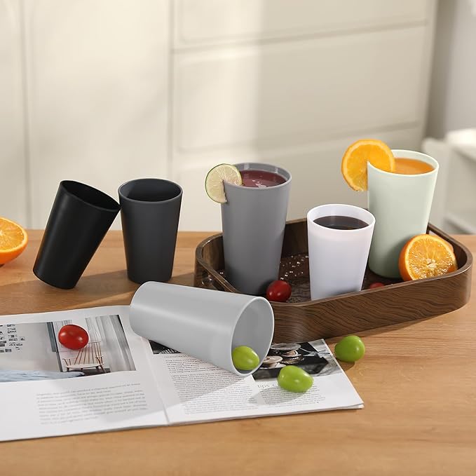24 Pcs Unbreakable Plastic Cups Set, 20 oz Reusable Plastic Cups, Stackable Water Tumblers, Drinking Cup for Kitchen, Outdoor, BPA-free, Dishwasher Refrigerator and Microwave Safe, White