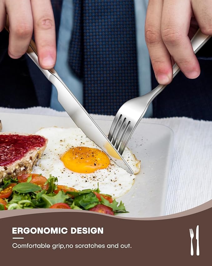 30-Piece Flatware Set for 6, Heavy Duty Knives Forks Spoons Silverware Set with Premium Mirror Polished Stainless Steel Utensils, Dishwasher Safe