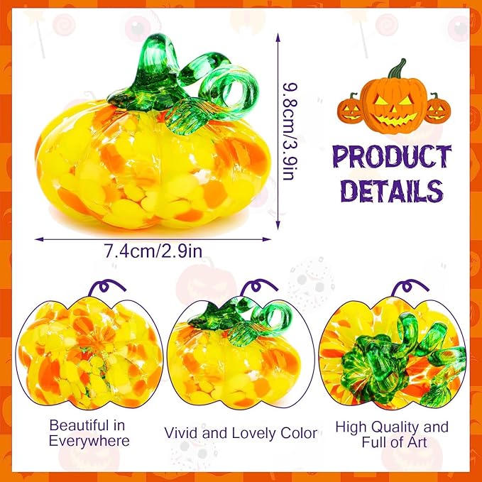 H&D HYALINE & DORA Hand Blown Glass Pumpkin Figurine for Decorations Fall, Yellow Glass Pumpkin Crafts Tabletop Decor for Autumn Halloween Thanksgiving Saints' Day Home Indoor Outdoor