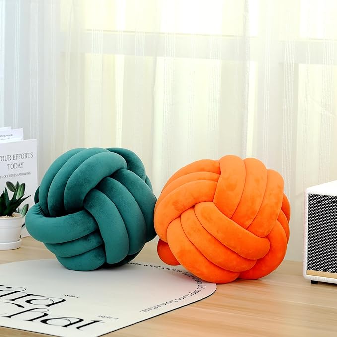 Petrella Knot Pillows Ball Round Throw Pillows Home Decor Cushion Decorative Aesthetic Throw Pillows，Orange 8inch