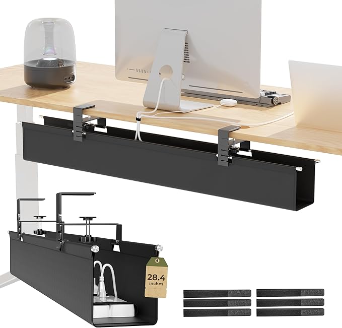 [Upgraded] 28.4" Under Desk Cable Management Tray, Orapoke Cable Management Under Desk No Drill, Large Fabric Cord Hider for Wire Organization, Cord Organizer Supports Up to 30lbs for Office, Home