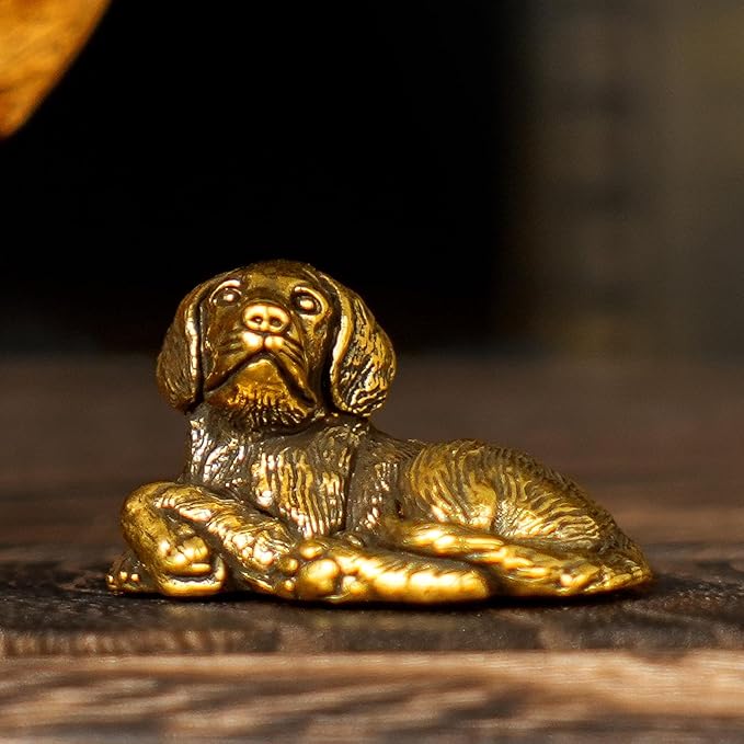 Solid Brass Sleeping Dog Statue - Handcrafted Vintage Awakening Puppy Sculpture, Cute Retro Desk Decor for Home & Office, Unique Gift for Dog Lovers, Collectible Art Figurine for Shelves