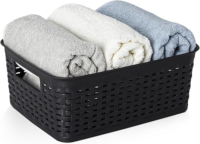 Soddeph Plastic Storage Baskets for Cabinets, Household Pantry Organization with Handle,Organizer Bins for Room,Bathrooms,Under-Sink,Kitchen (Black, S-3PACK)