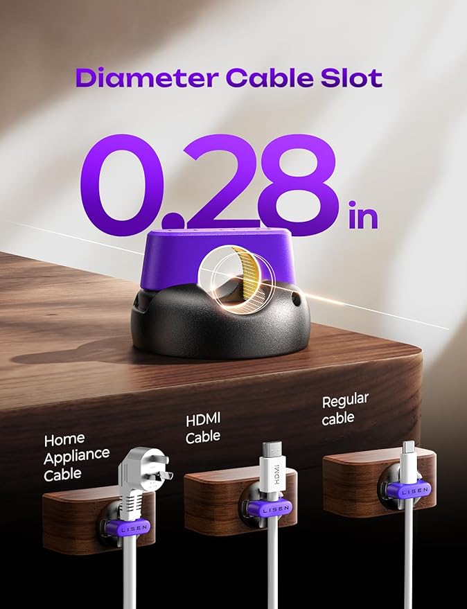 8-Pack Office Desk Accessories [1S Snap-On] Nightstand Organizer, LISEN Desk Organizers and Accessories with 4 Extra Strong Adhesive Pads, Wire Organizer for Nightstand, Home, Car, Desktop, Purple