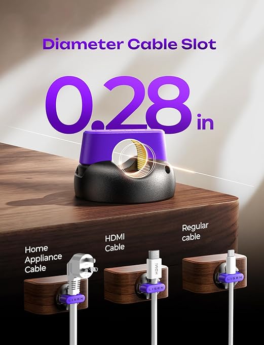 10-Pack Magnetic Cable Clips [1S Snap-On] Cord Holder, LISEN Office Desk Organizers and Accessories with 5 Extra Strong Adhesive Pads, Wire Organizer for Nightstand, Home, Wall, Car, Desktop, Purple