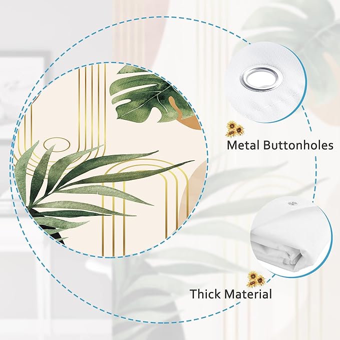 Glawry Small Stall Narrow Shower Curtain 36Wx72L Inches Tropical Bohemian Leaves Mid Century Abstract Boho Botanical Bathroom Curtains Set Plant Palm Leaf Green Minimalist Bath Home Decor Fabric