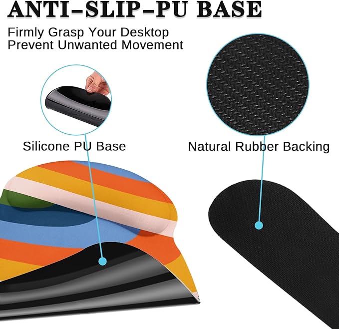 Britimes Ergonomic Mouse Pad Set with Wrist Rest Abstract Rainbow Non-Slip Rubber Base Wrist Cushion Support and Coasters Mousepad with Wrist Support for Computer Keyboard and Desk