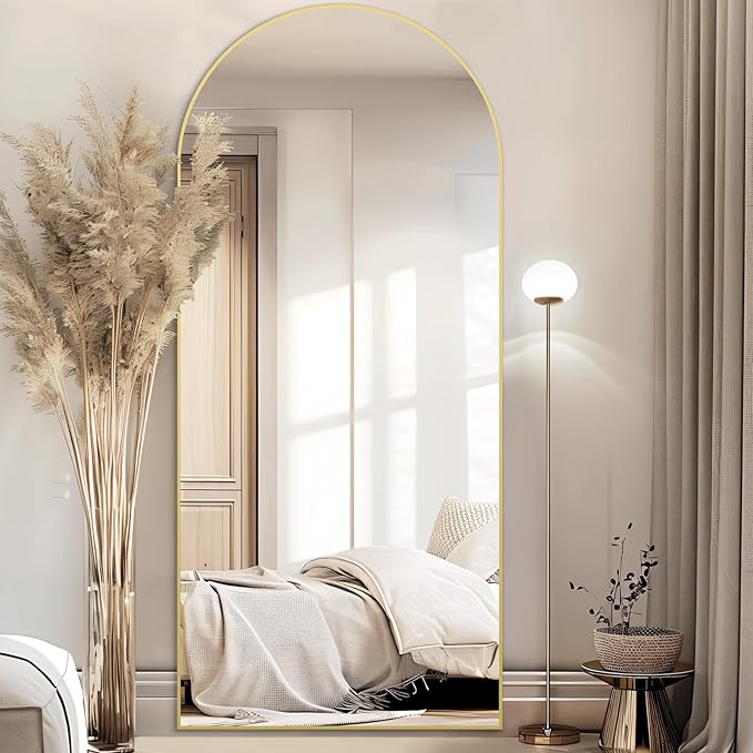 Arched Full Length Mirror, 76"x34" Oversized Floor Mirror Free Standing, Gold Mirror Full Length with Tempered Glass, Full Body Mirror for Bedroom Living Room Gym