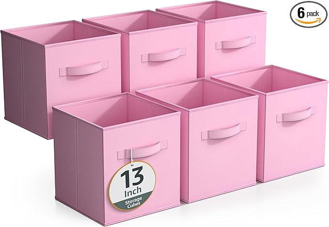 Sorbus Fabric Storage Cubes - 6 Foldable Storage Bins for Organizing Pantry, Cubbies, Toy Box - Clothes Storage & Closet Organizer - 13 Inch Collapsible Cube Baskets for Shelves with Handle