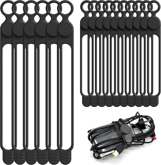 Nearockle Silicone Cable Ties Cord Organizer for Cable Management, 16PCS 4.2" and 7.1" Reusable Cable Organizer Electronic Accessories for Home, Office, Kitchen, School, Travel (Black)