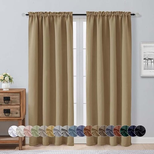 Aiyufeng Taupe Blackout Curtains for Bedroom 72 Inch Length 2 Panels Set, Privacy Thermal Insulated Rod Pocket Door Window Curtains for Patio French Door Front Door, W40 x L72 Inch, Taupe
