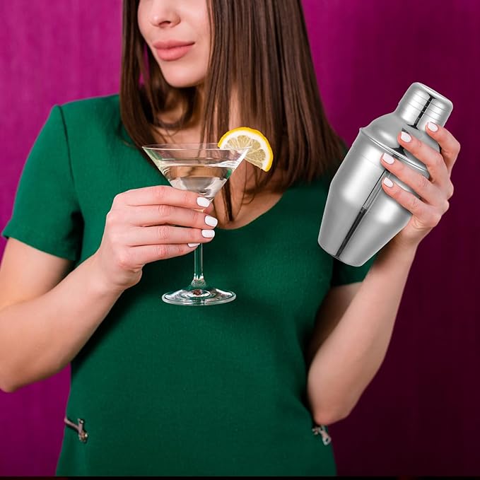 Nitial 6 Pcs Bar Cocktail Shaker Professional Stainless Steel Martini Drink Mixer with Built-in Strainer for Bartending No Leaks Boston Shaker for Bar Party Drink Mixing Tool(8 oz,Silver)