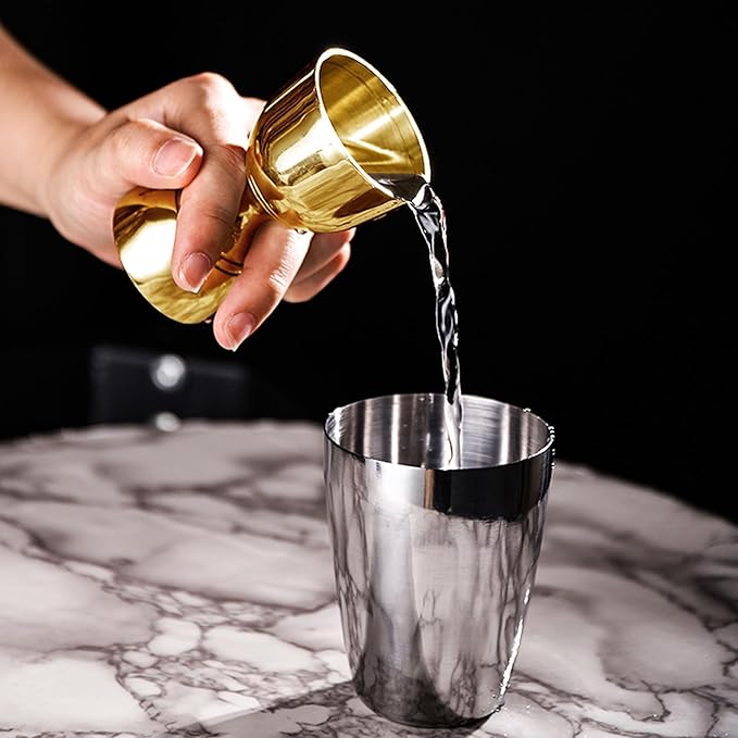 Homestia Premium Bell Jigger for Bartending, Cocktail Measuring Jigger, Shot Measure Double Jigger with Measurements, 2 oz 1 oz Bartender Jiggers Stainless Steel Acohol Measuring (Gold)