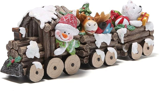 Hodao Christmas Decorations Indoor Home Decor Christmas Small Train Figurines Winter for Table Top Centerpiece Fireplace Decor Cute Christmas Train Decoration Gift (Wood Color Train)