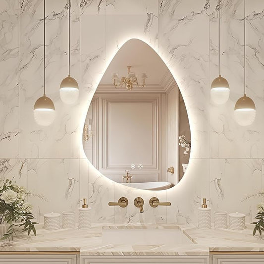 Niccy Irregular LED Bathroom Mirror, 20"x28" Asymmetrical Backlit Vanity Wall Mirrors, Frameless Lighted Mirrors for Bedroom, Living Room, Modern Smart-Mirror with Anti-Fog, Dimmable, Memory Function