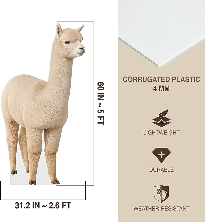 Alpaca Life Size Standee - 6.6FT Freestanding Coroplast Cutouts | Safari Animal Standup Photo Booths, Jungle Party, Birthday & Halloween Decorations