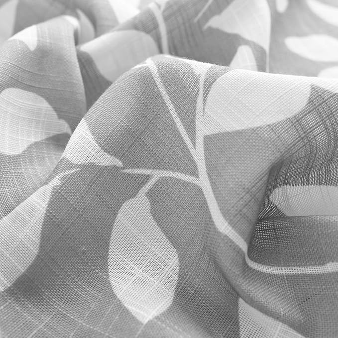 Grey White Sliding Door Curtain 84 inch Length Semi Sheer Leaf Print Curtains for Living Room Bedroom Linen Textured Look Light Filtering Window Curtain Panels Botanical Window Drapes 100” w 1pcs