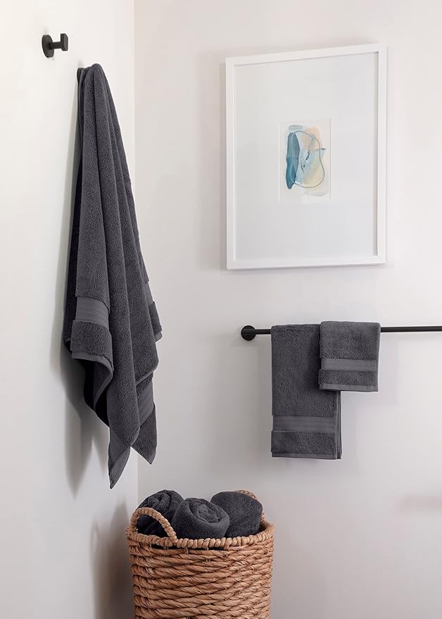 100% Organic Cotton Bath Towel Set | Bathroom Luxury Towel Set of 6 | GOTS Certified | Hotel Premium Towels | 700 GSM | 2 Bath Towels 30 x 56|2 Hand Towels 16 x 30|2 Wash Cloths 13 x 13|Charcoal Black