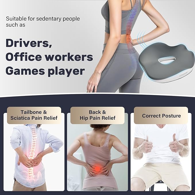 Coverado Car Seat Cushion with Memory Foam, Ergonomic Driving Seat Cushion for Sciatica, Tailbone, Back Pain Relief, Premium Non-Slip Washable Cushion for Car, Driver, Office, Wheelchair