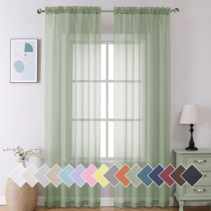 Aiyufeng Long Sheer Curtains for Bedroom, Semi Sheer Privacy Curtains & Drapes Harsh Sunlight Filter for Hallway Window Guest Room Country House, 40 x 120 inches Long, 2 Panels