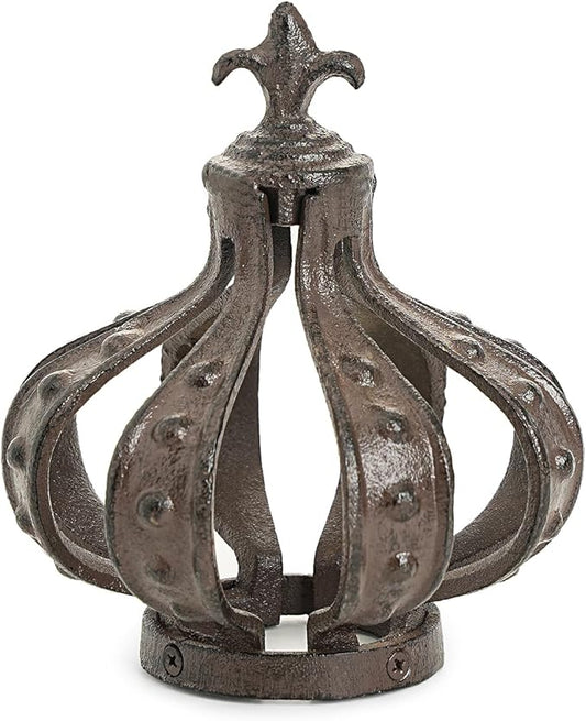 Sungmor Cast Iron Crown Sculpture, Antique Brown with Rustic Accent, Creative Candle Cover, Centerpiece Art Crown Statue for Tabletop Decor, Bookshelf, Special Occasions