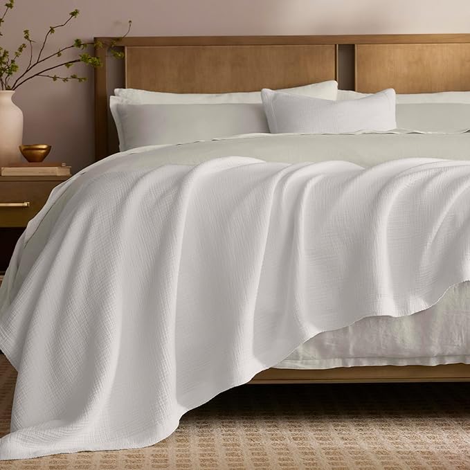 BOLL & BRANCH Dream Bed Blanket - Full/Queen, White - Luxury 100% Organic Cotton - Soft, Lightweight and Breathable - Cloud-Like Touch