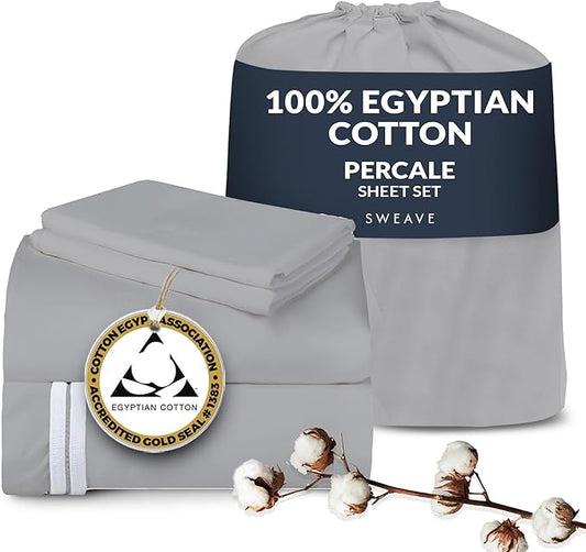 100% Egyptian Cotton Percale Sheets Twin Size - Genuine Luxurious 400 Thread Count - Naturally Crisp, Breathable, Skin-Friendly & Cooling - Softer After Each Wash - Oeko-TEX Certified Giza