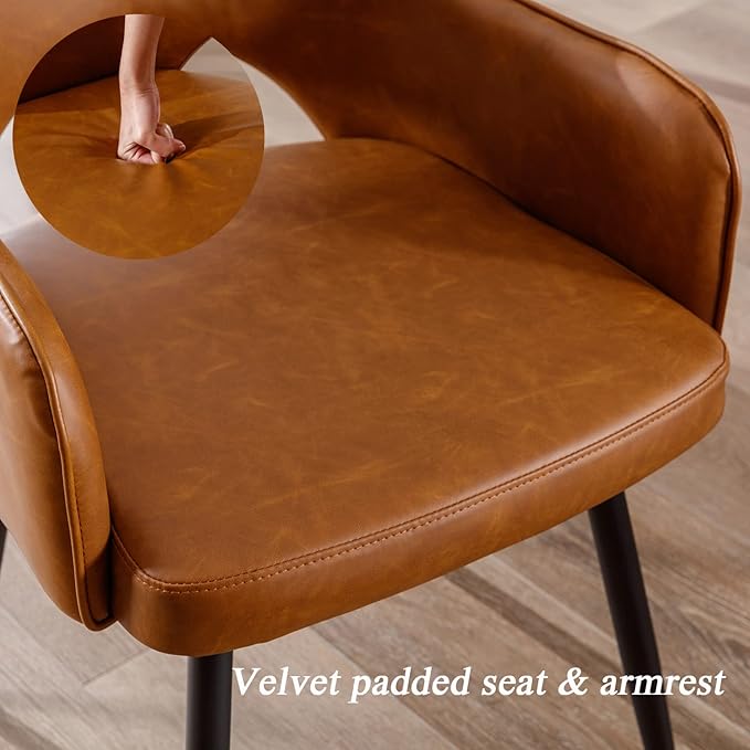 DUOMAY Swivel Dining Armchair Set of 2 PU Leather Upholstered Modern Accent Guest Chair for Home Office & Dining Room, Brown