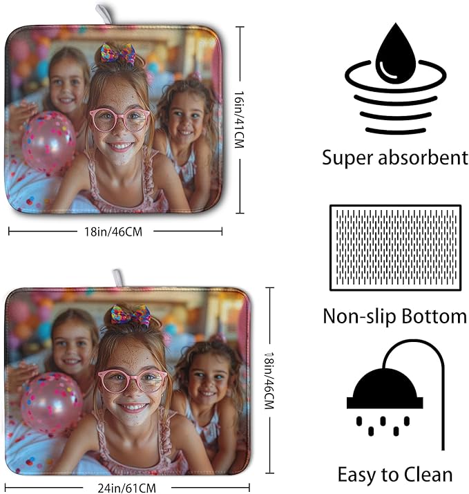 Customized Personalized Image Dish Drying Mat for Dishes 18x24 inch,Custom Any Photo or Text Drying Mat Large Microfiber Dish Drainer Mat Super Absorbent Dish Rack Pad for Coffee Bar Sinks