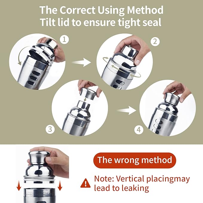 Cocktail Shaker Martini Shaker Set with Recipe, 24 oz Martini Shaker Drink Shaker Drink Mixer Stainless Steel Cocktail Shaker Set Bartender Kit