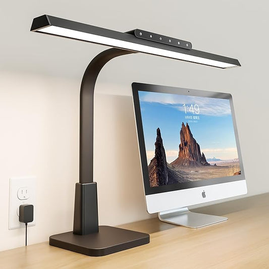 LED Desk Lamp for Home Office with Base, Dimmable Eye-Caring Computer Light with Memory & Timer Functions, Flexible Gooseneck Touch Control Architect Desk Light for Reading, Study, Workbench (Black)