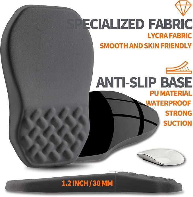 Ergonomic Slope Mouse Pad Wrist Support, Wrist Rest Mousepad for Carpal Tunnel Pain Relief with Massage Bulge and Slow Rebound Memory Foam (12x8 inch, Dark Gray)