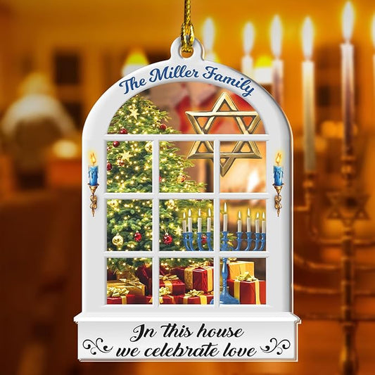 Hanukkah Ornaments - Personalized Hanukkah Ornament for Tree, Family Christmas Ornaments, Merry Chrismukkah Jewish and Christian, Hanging Decor