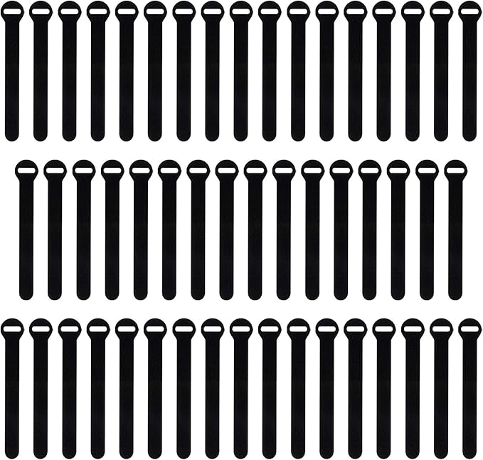 Self-Gripping Cable Ties by Wrap-It Storage, Black, 5 Inch Straps (50-pack) – Reusable Hook and Loop Cord Organizer Cable Ties for Cord Management and Desk or Office Organization