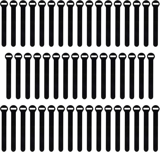 Self-Gripping Cable Ties by Wrap-It Storage, Black, 5 Inch Straps (50-pack) – Reusable Hook and Loop Cord Organizer Cable Ties for Cord Management and Desk or Office Organization