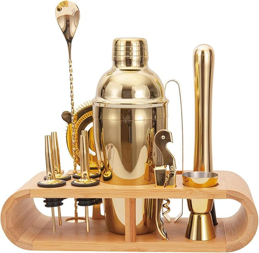 12Pcs-Cocktail Shaker Set Stainless Steel Bartending Kit 18.6oz Cocktail Bar Set Cocktail Mix Drink Making Kit Professional Bar and Home Drink Bar Tools for Bartender(Gold, 12Pcs)