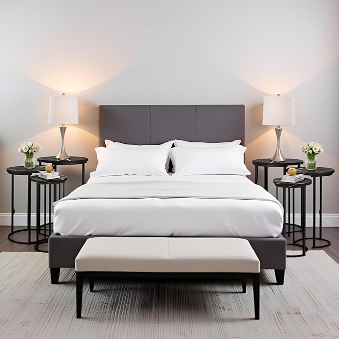 Lavish Home 6-Piece Nesting Table Set – Round Faux Marble Side & End Tables – Modern Space-Saving Accent Furniture for Living Room, Bedroom, Apartment, or Home Office (Black)