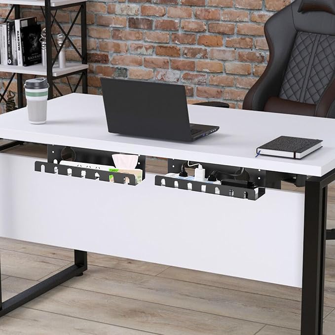 Under Desk Cable Management Tray 2 Pack Black, Home & Office Standing Desk Cord Organizer