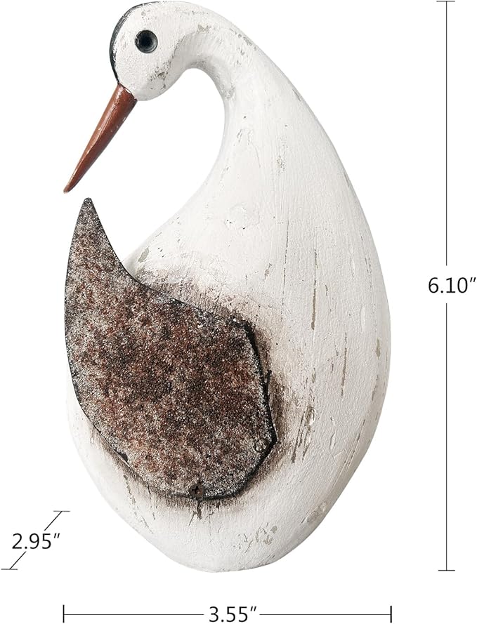 Wood Bird Statue Nautical Decor Decorative Rustic Seabird Sculpture Wooden Beach Themed Coastal Mediterranean Tabletop Decoration for Home Bathroom Living Room (M)