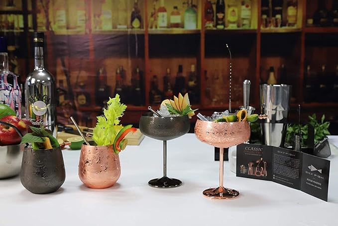 SKY FISH Bartender Kit Cocktail Shaker Set-7 Pieces Stainless Steel Black Plated Etching Bar Tools with Boston Shaker Tins,Mixing Spoon,Mojito Muddler,Japanese Double Jigger,Hawthorne Strainer