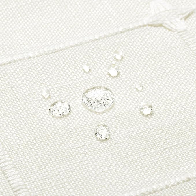 MitoVilla Modern Farmhouse Shower Curtain Set, Off White Boho Cloth Shower Curtains for Country Bathroom Decor, Ivory Vintage Rustic Thick Linen Fabric Shower Curtain with Tassel, 72 x 72