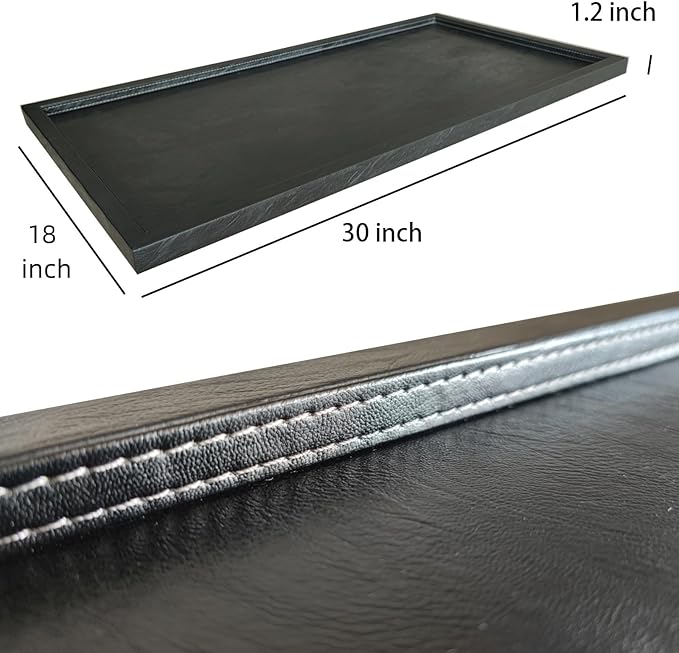 30 * 16 inches High-End Light Luxury Leather Rectangle Oversized Service Tray for Ottoman Tray, Coffee, Food, Family Dinner, Picnic, Party Essentials (Black, 30 * 16 inch)